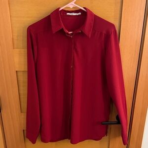 MM Lafleur Crimson Red Lagarde Eco Wave Washable Button-Up Blouse